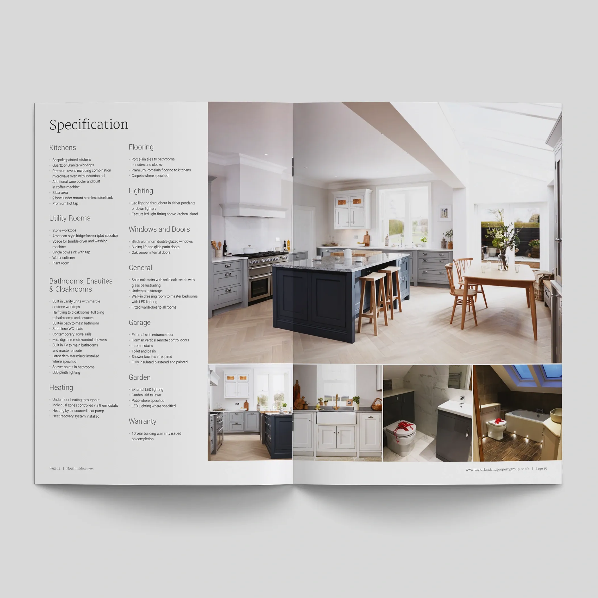 Northewell Meadows brochure open at the Specification spread