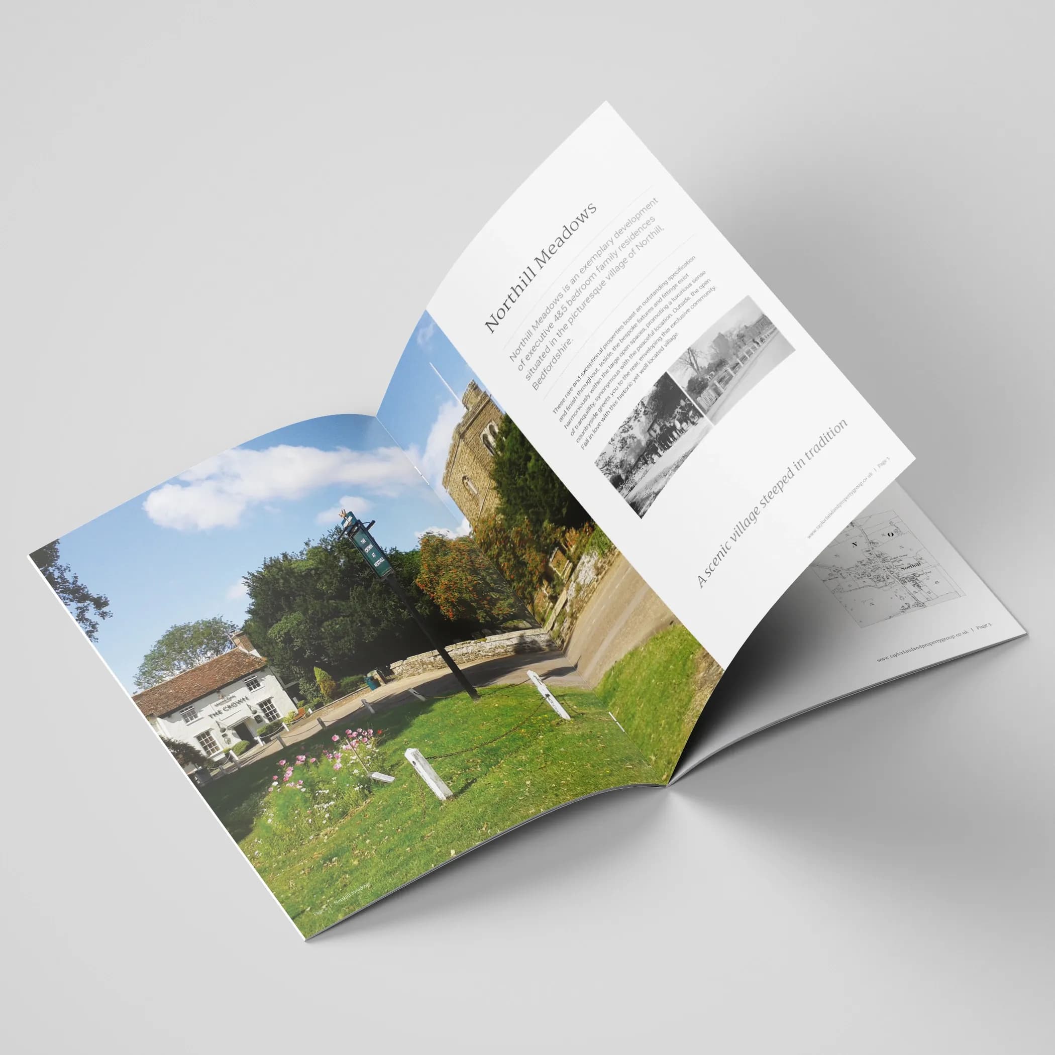 Northewell Meadows brochure open at the Northill Meadows introduction